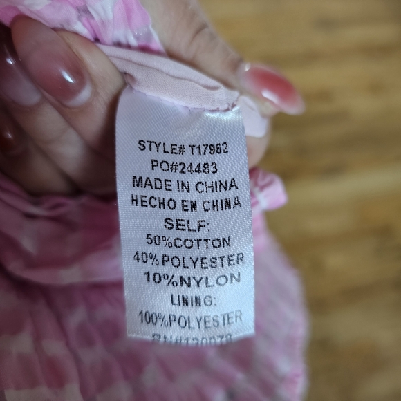 Entro Size S Gingham Blouse Pink Checked Top One Shoulder Long Sleeve Ruffle Hem - Picture 6 of 6